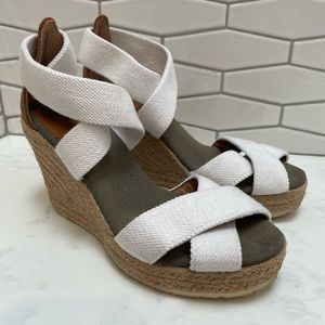 Joy & Mario White Elastic Espadrille Wedge Sandals